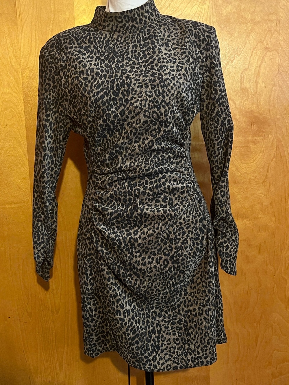 Zara Leopard Print Corduroy Mock Neck Mini Dress Size Medium NWT